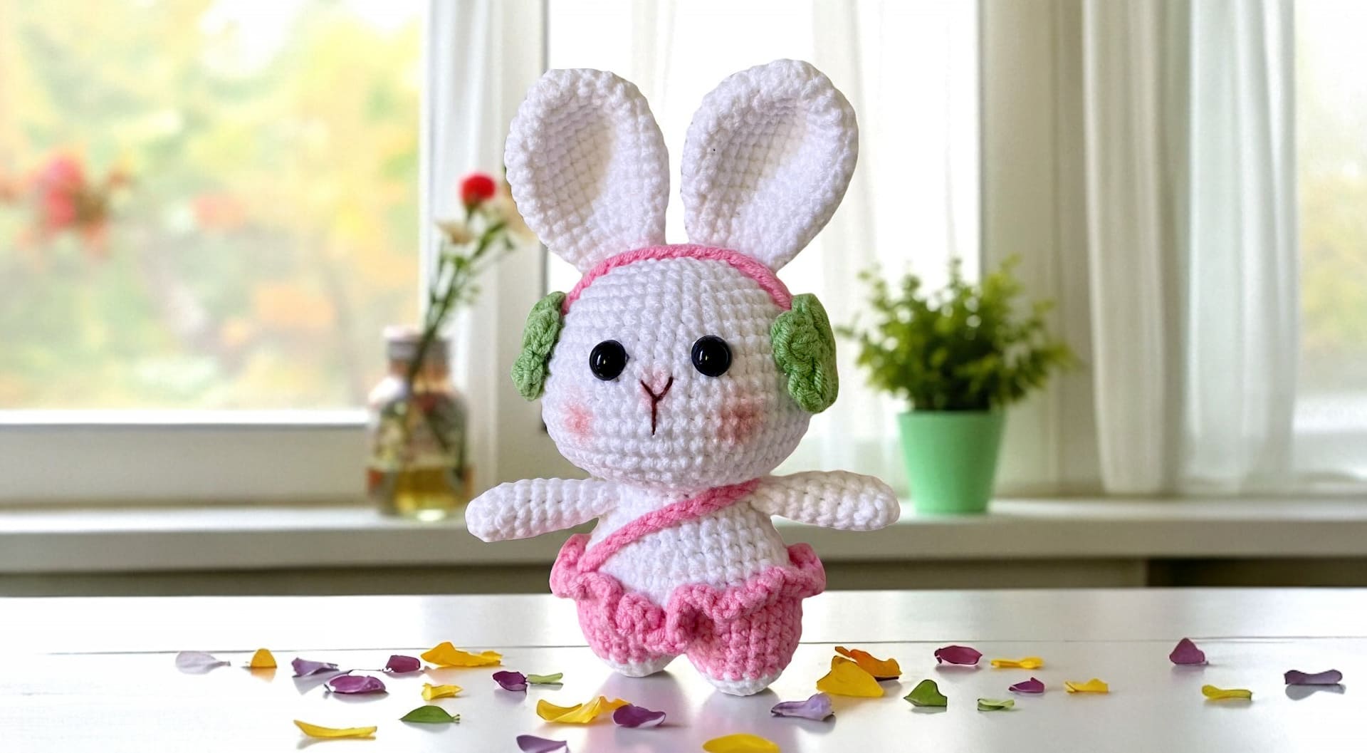 🐰 Bunny with Headphones (Availability Status: Made to Order, Color Styles: Pastel  (Soft pink, baby blue, mint, lavender, peach..), Size: Small (5–6” / 13–15 cm))